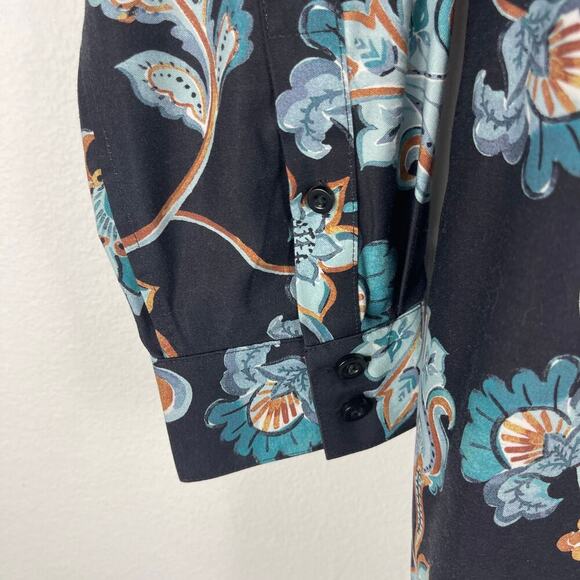Chico's No Iron Stretch Floral Paisley Tunic Navy Button Front Women's 0.5 US 6 - Picture 5 of 10